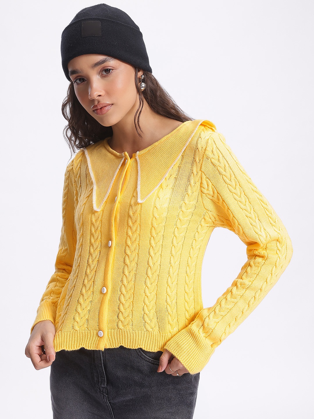 

glitchez Luxe Layering Cable Knit Cardigan, Yellow