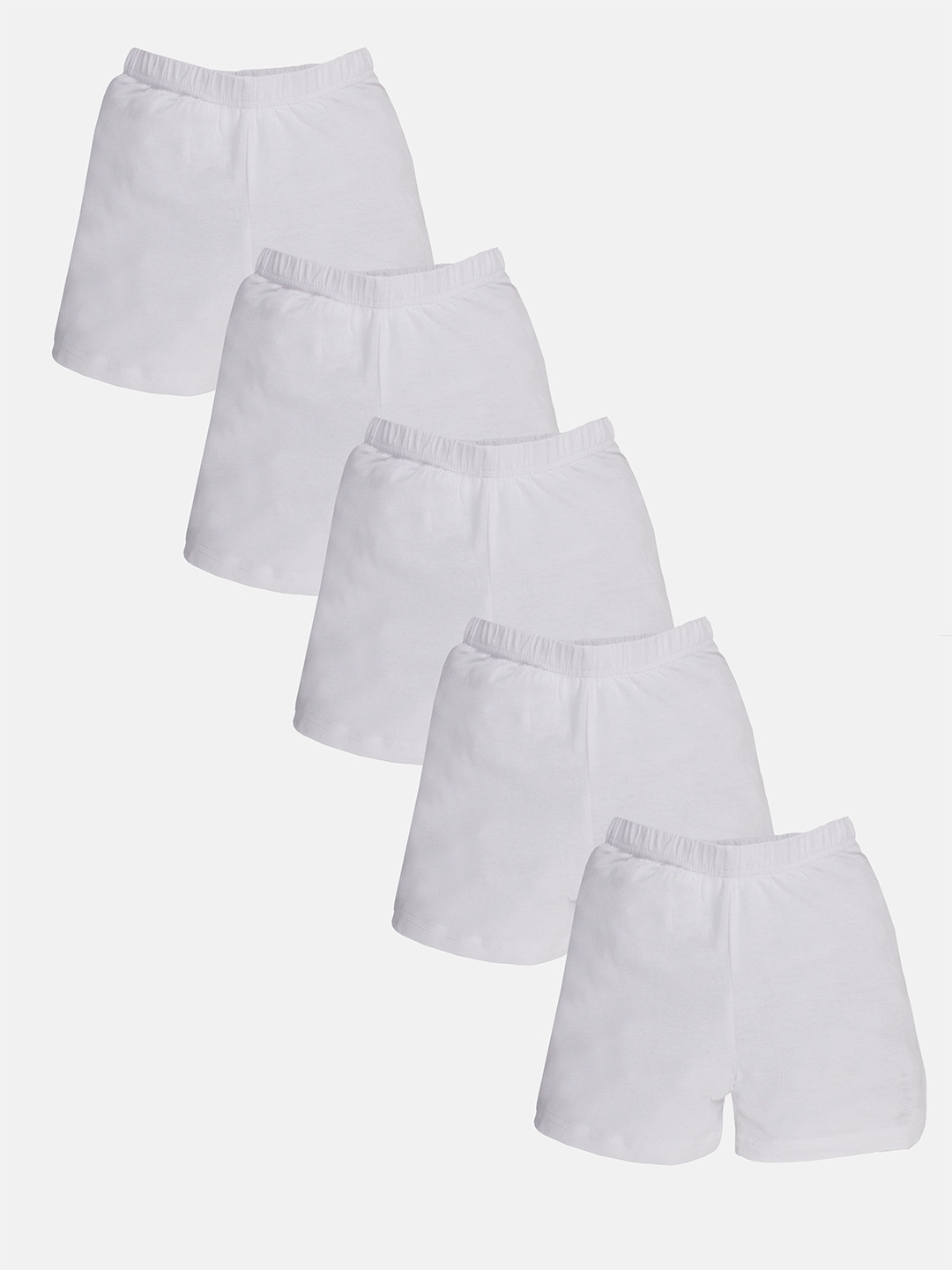 

KiddoPanti Girls Pack Of 5 Regular Fit Mid-Rise Cycling Shorts, White