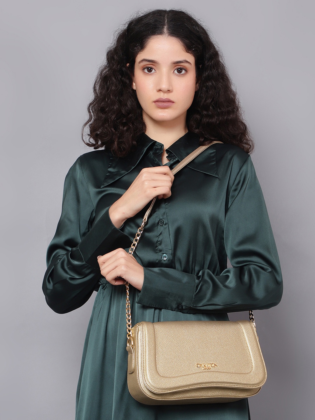 

Carlton London Textured Structured Handheld Bag, Gold