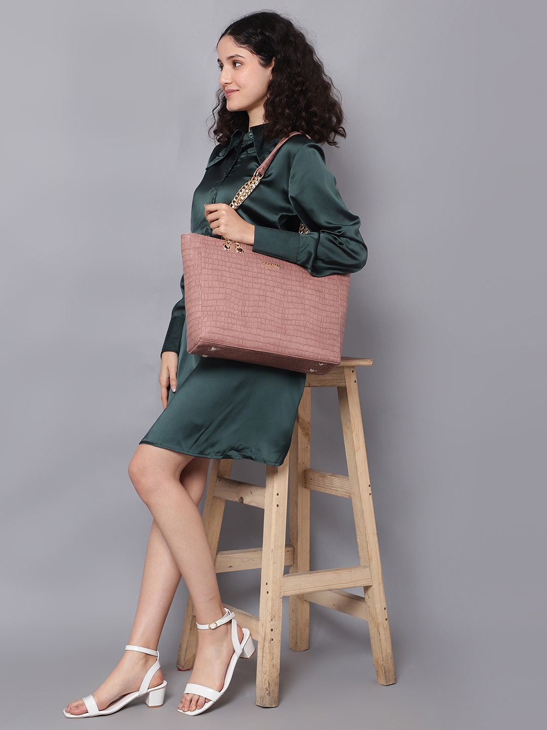 

Carlton London Textured Structured Tote Bag, Beige