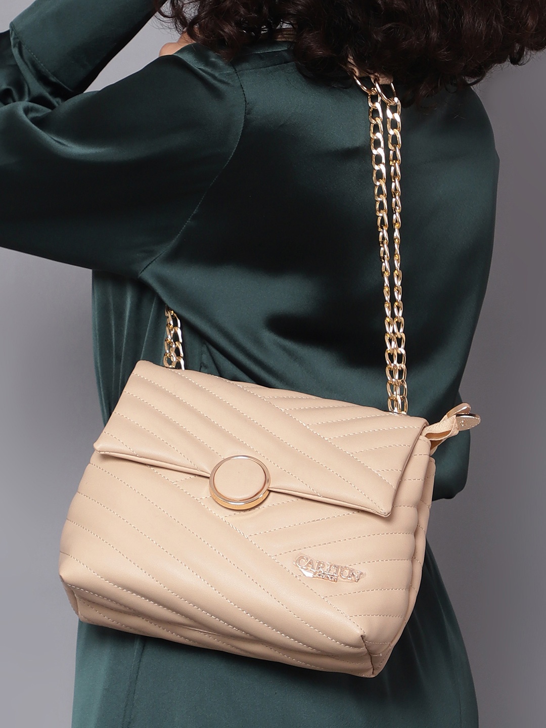 

Carlton London Structured Handheld Bag with Quilted, Beige