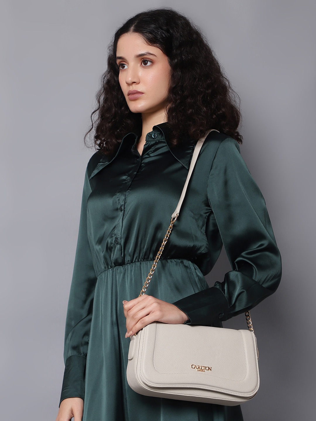 

Carlton London Textured Structured Handheld Bag, Cream