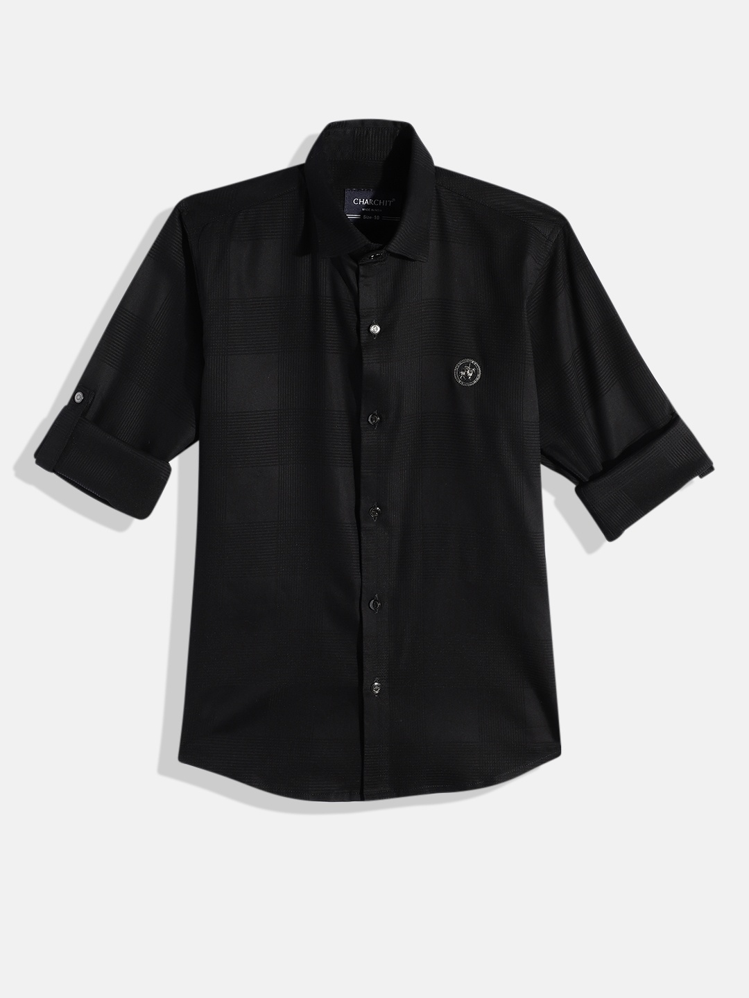 

CHARCHIT Boys Comfort Checked Cotton Lycra Casual Shirt, Black