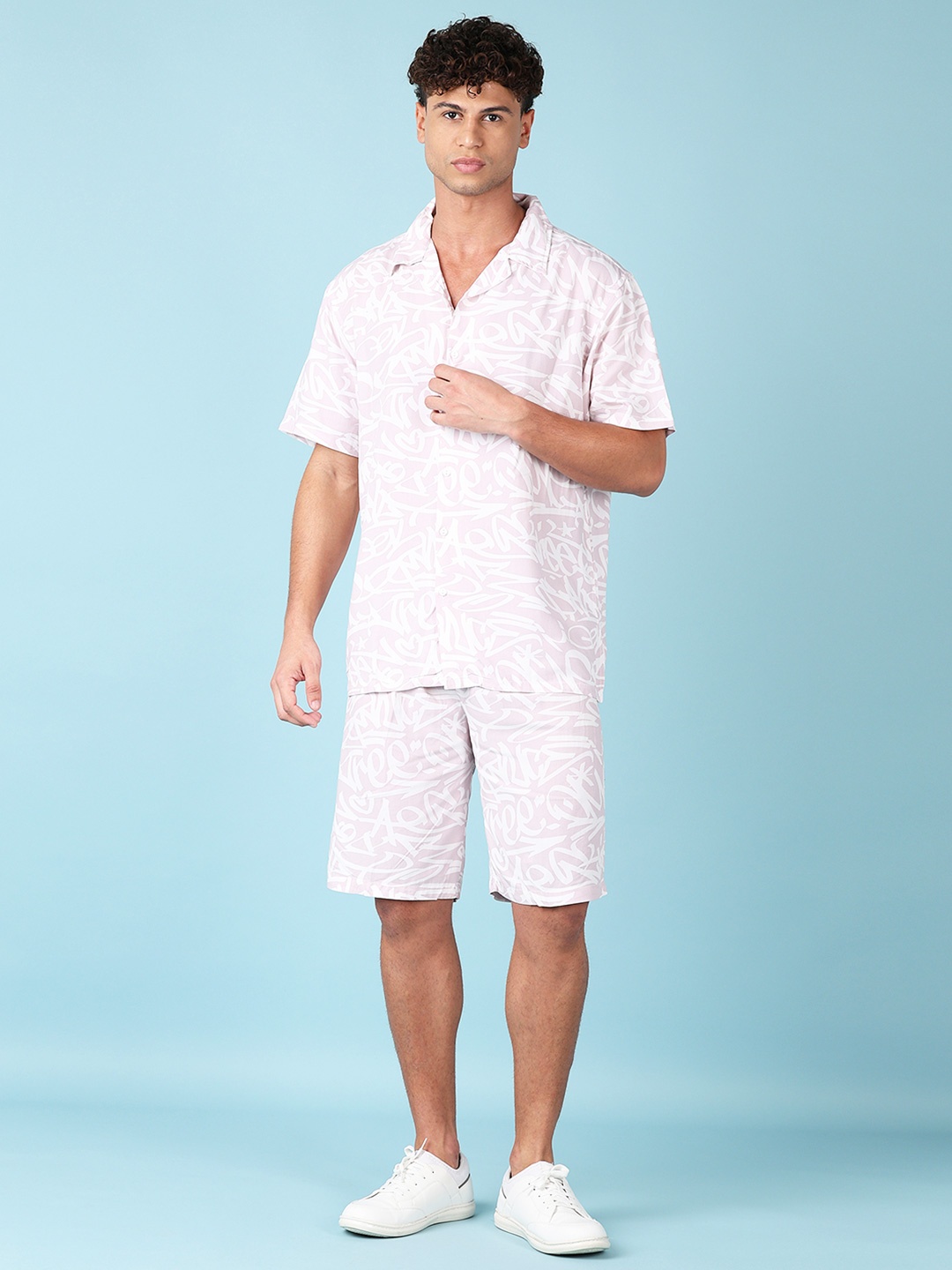

V-Mart Printed Short Sleeves Pure Cotton Shirt with Shorts, Pink