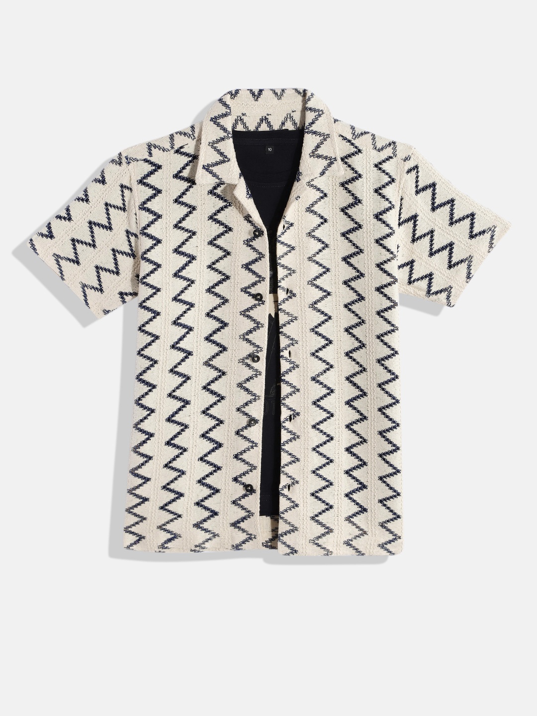 

CAVIO Boys Comfort Geometric Printed Pure Cotton Casual Shirt with Tshirt, Beige