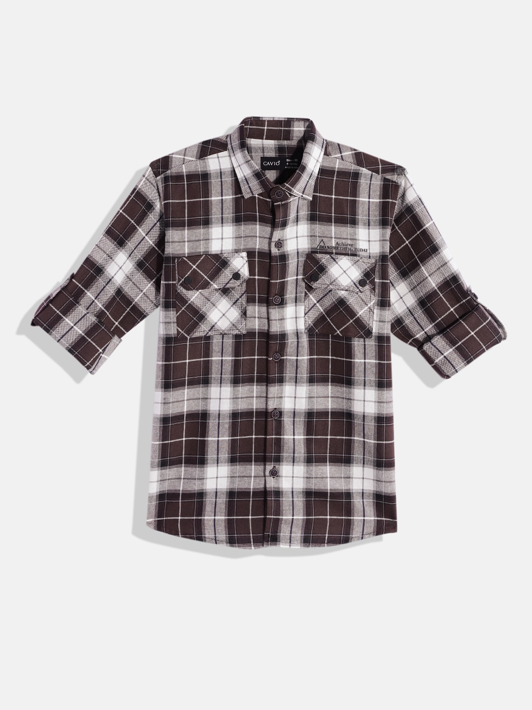 

CAVIO Boys Comfort Tartan Checked Pure Cotton Casual Shirt, Coffee brown