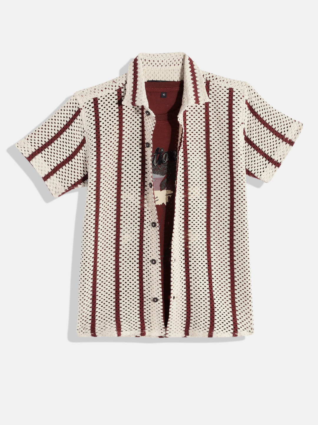 

CAVIO Boys Comfort Striped Pure Cotton Casual Shirt with Tshirt, Maroon