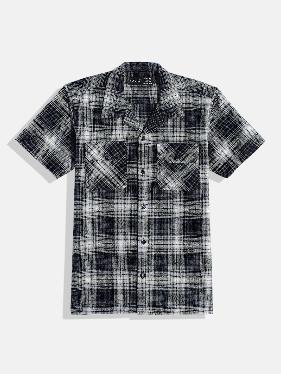 

CAVIO Boys Comfort Tartan Checked Pure Cotton Casual Shirt, Navy blue