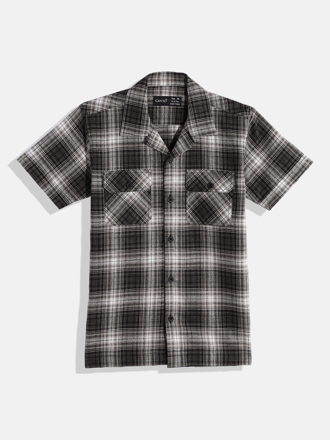 

CAVIO Boys Comfort Tartan Checked Casual Shirt, Black
