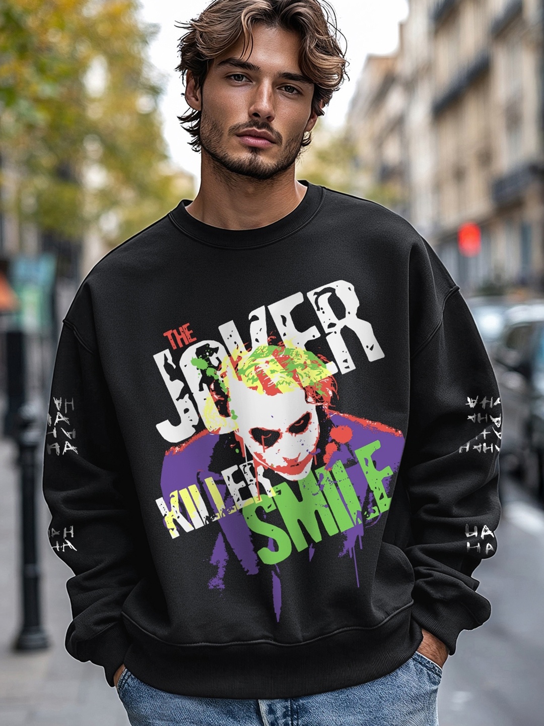 

Bewakoof Men Printed Round Neck Pullover Sweatshirt, Black