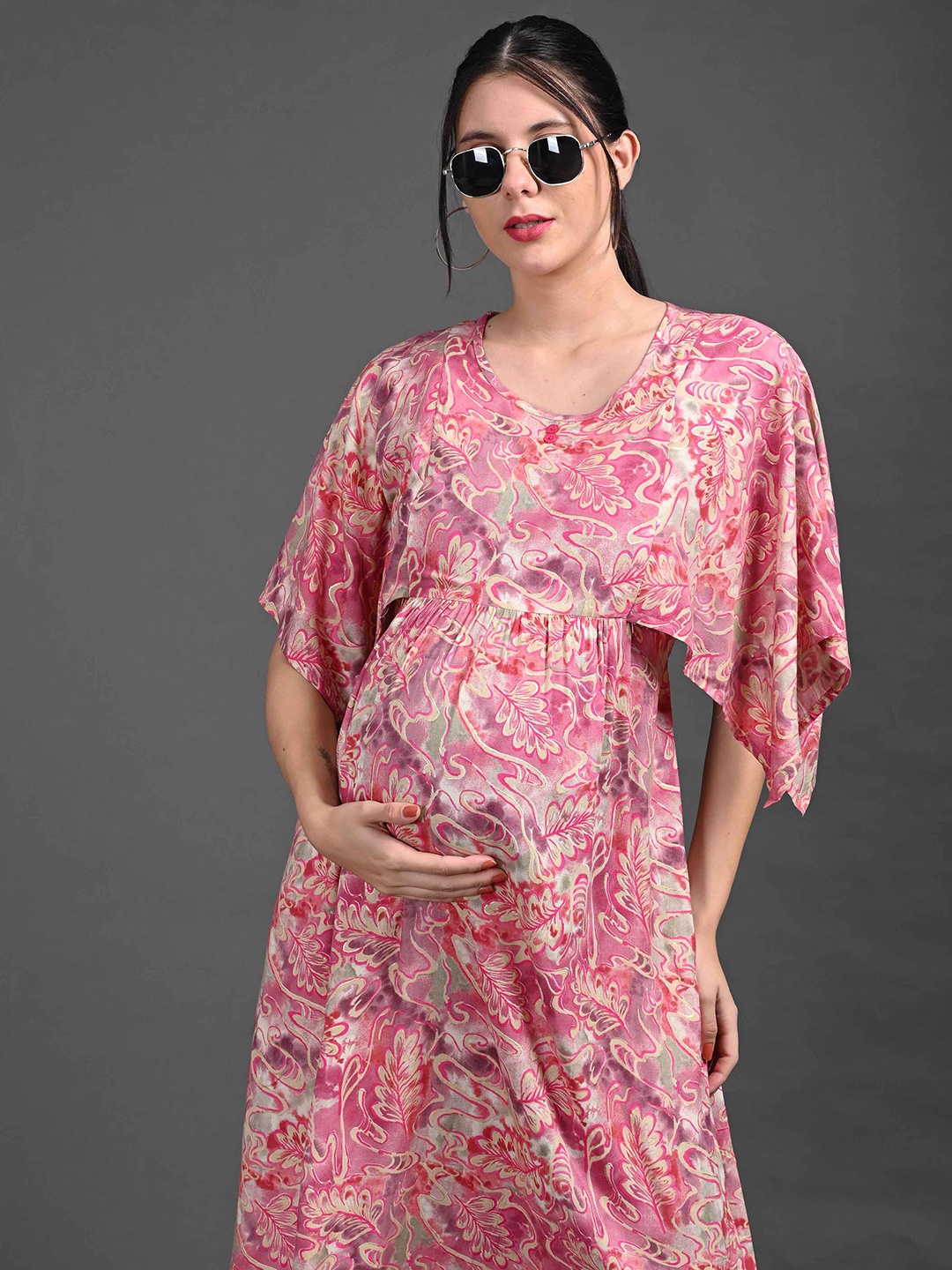 

GOLDSTROMS Women Printed Maternity Long Gown, Pink
