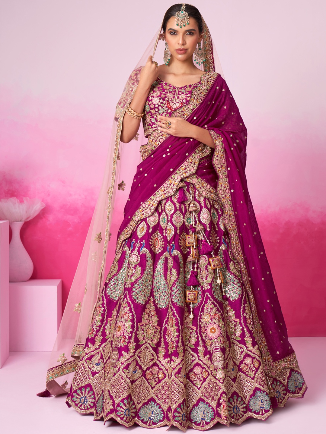 

panchhi Embellished Beads & Stones Semi-Stitched Lehenga & Unstitched Blouse With Dupatta, Burgundy