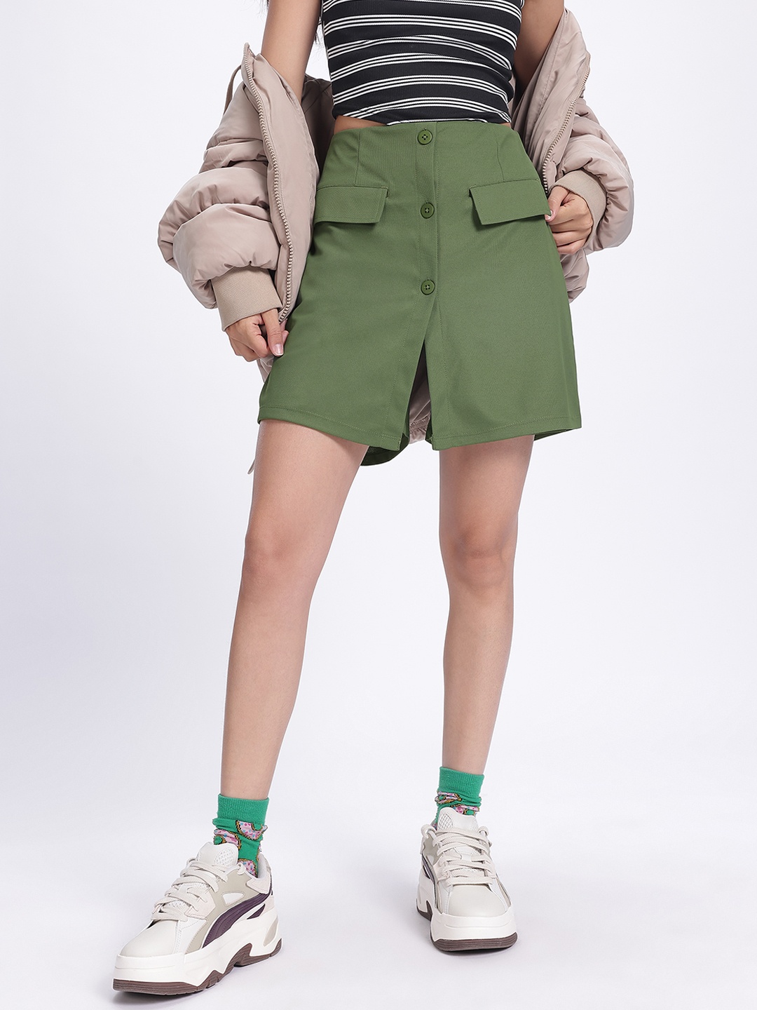 

glitchez Urban Basic Front Slit Skorts, Olive