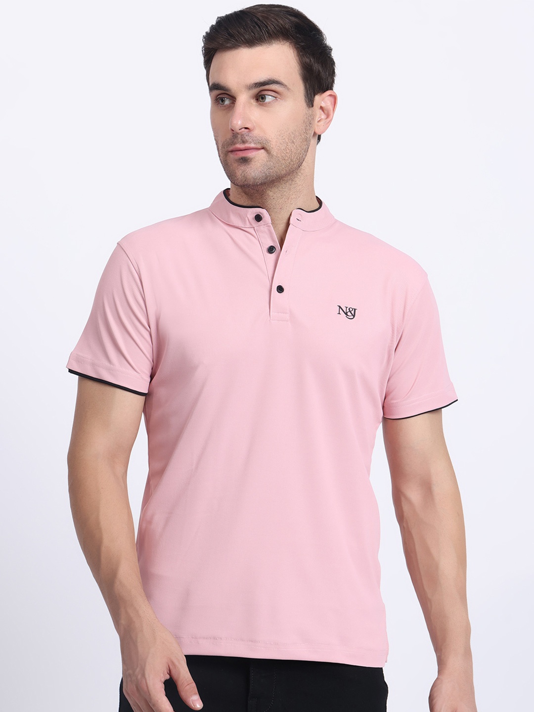 

N AND J Mandarin Collar T Shirt, Rose gold