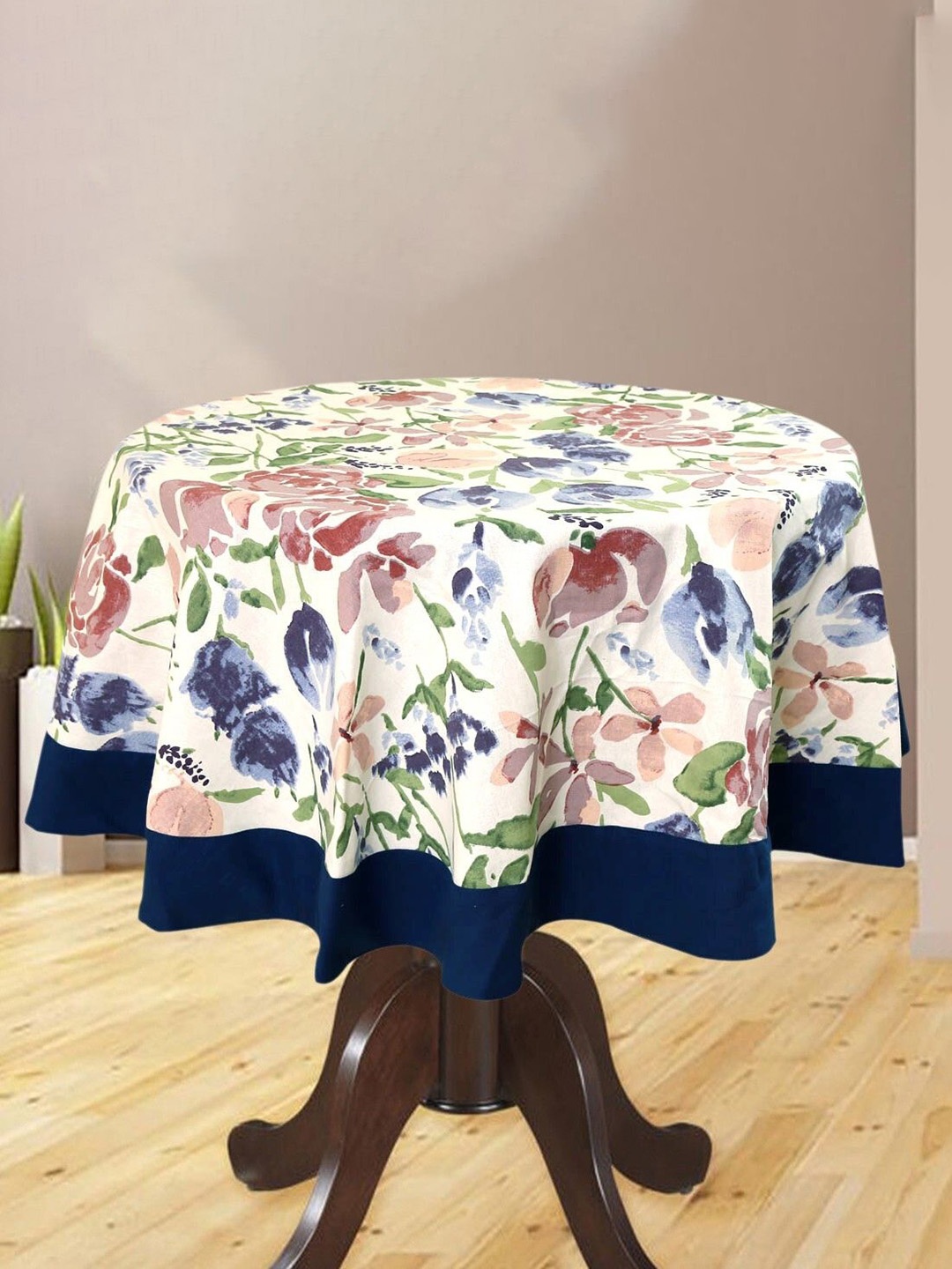 

BILBERRY Furnishing by preeti grover Printed Cotton Round Dining Table Cover, White