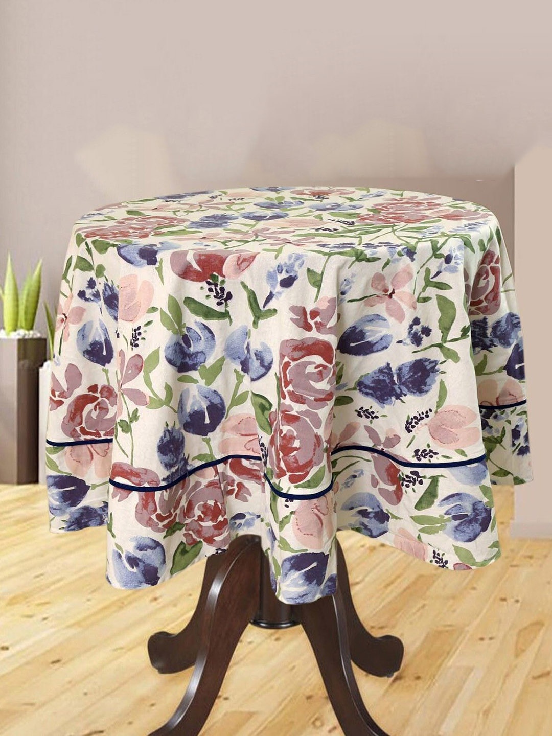 

BILBERRY Furnishing by preeti grover White Printed Cotton Round 6-Seater Table Cover