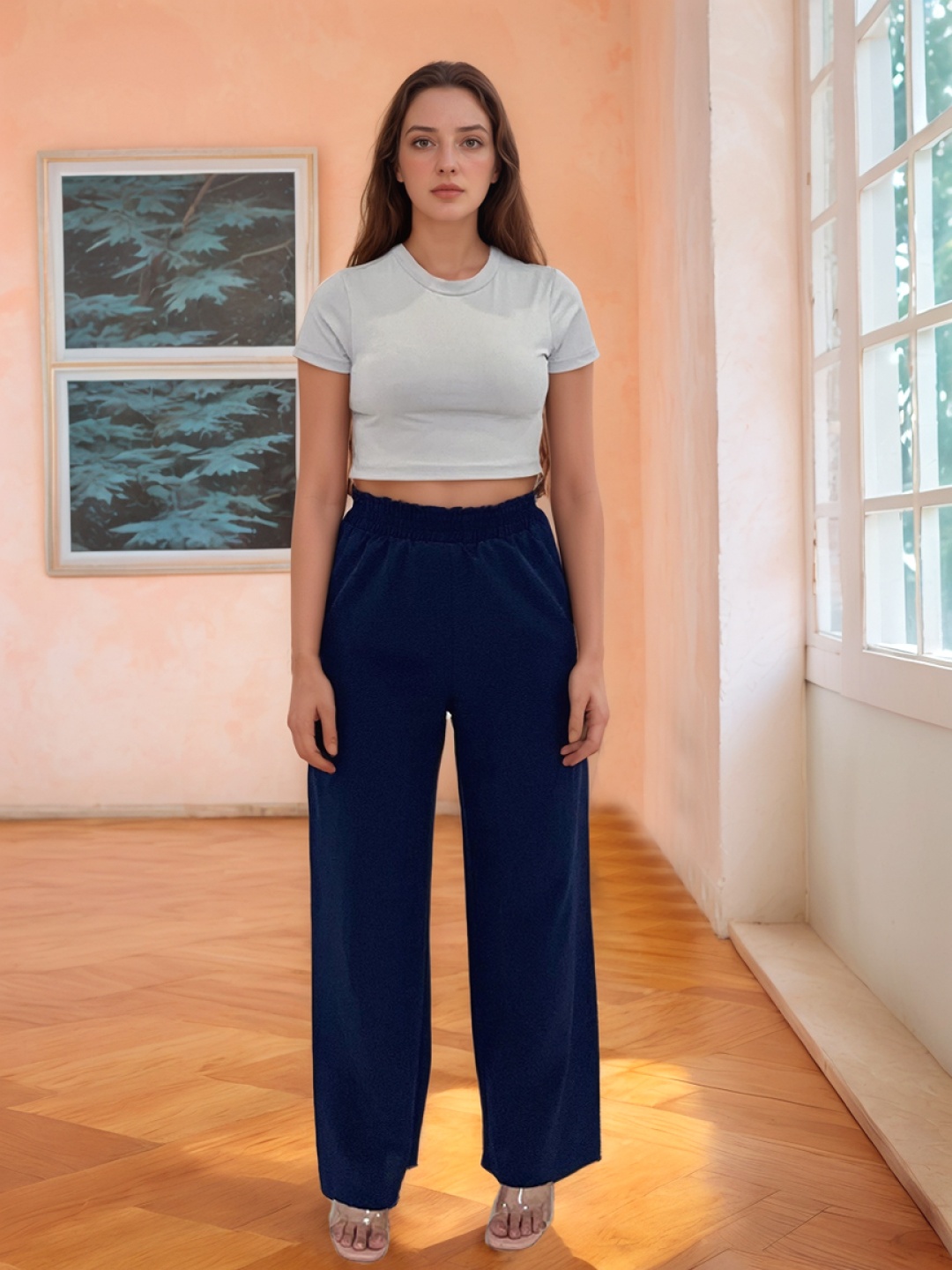 

Stylecast X Hersheinbox Women Solid High-Rise Trousers, Navy blue