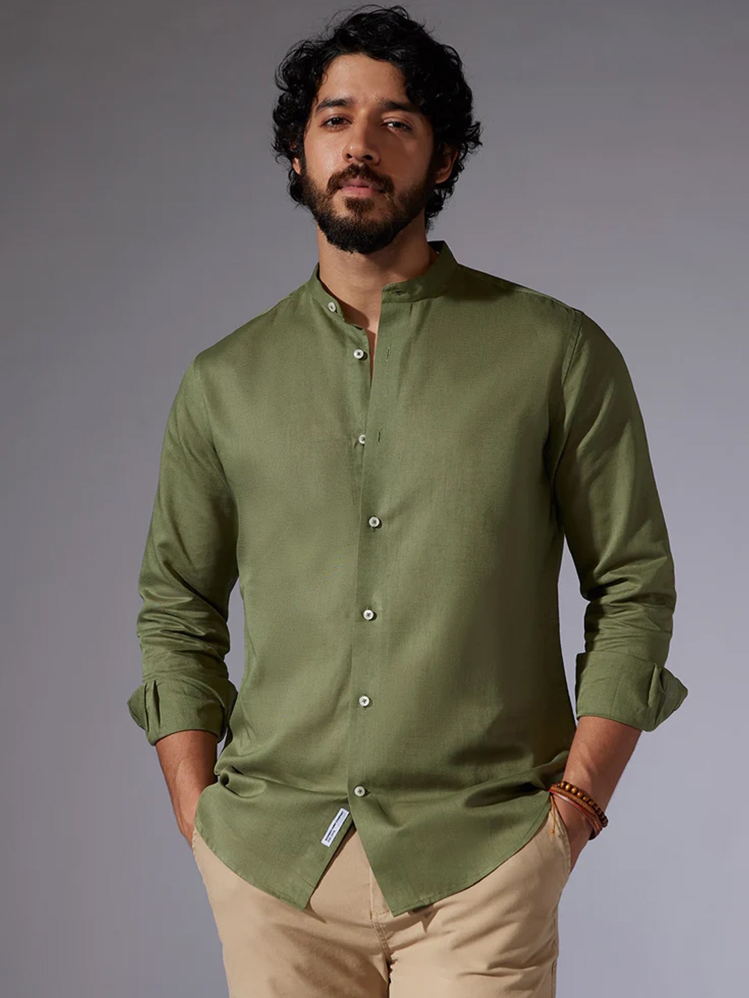 

Bombay Shirt Company Men Tailored Fit Opaque Casual Shirts, Olive