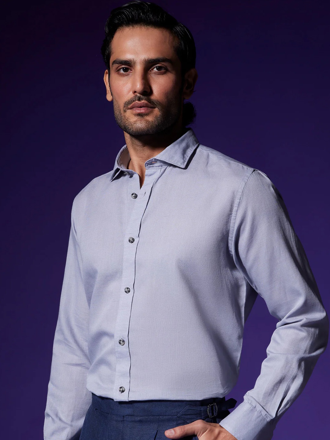 

Bombay Shirt Company Men Tailored Fit Cotton Linen Casual Shirt, Blue