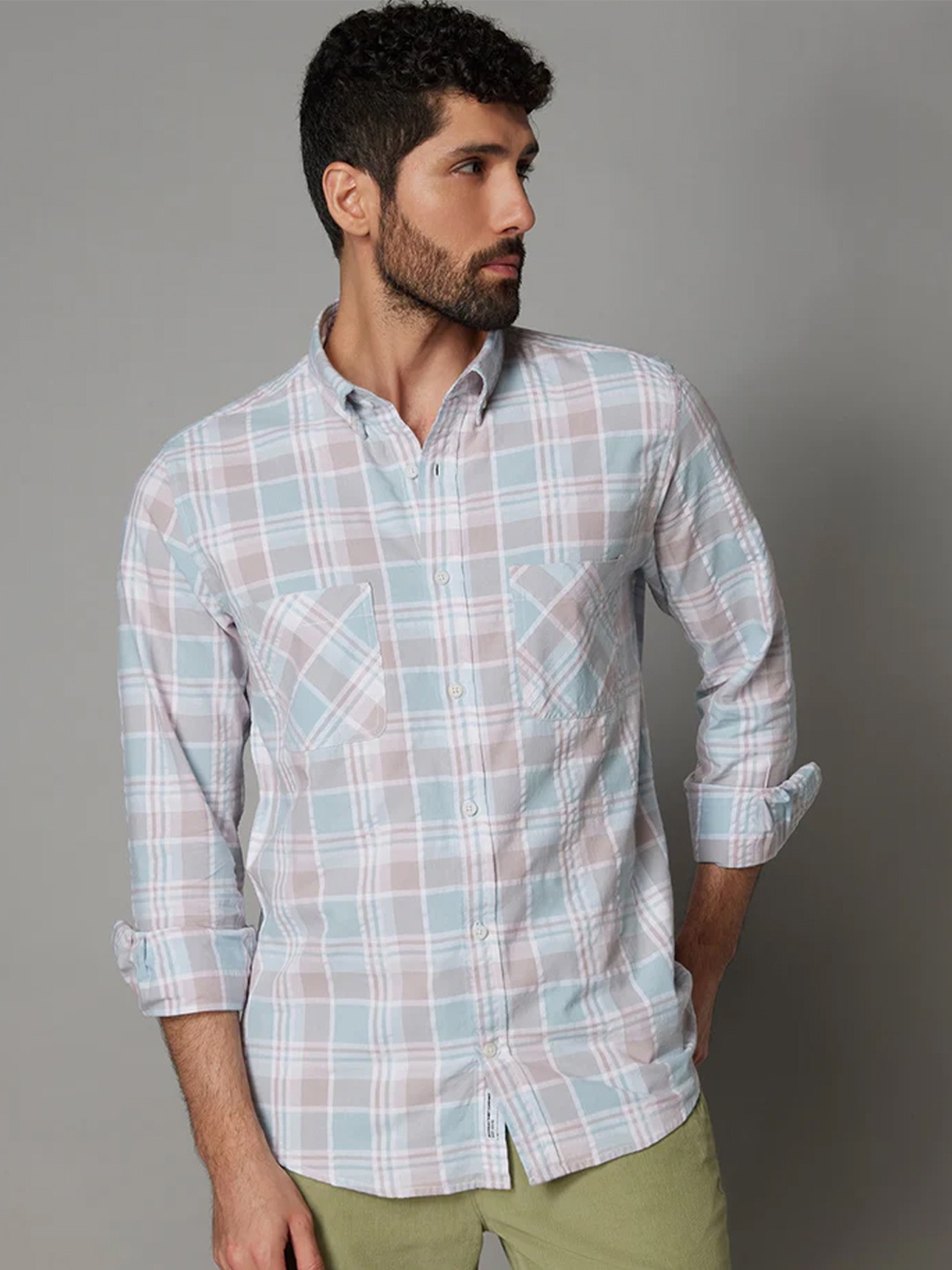 

Bombay Shirt Company Men Tailored Fit Tartan Checks Casual Shirt, Blue