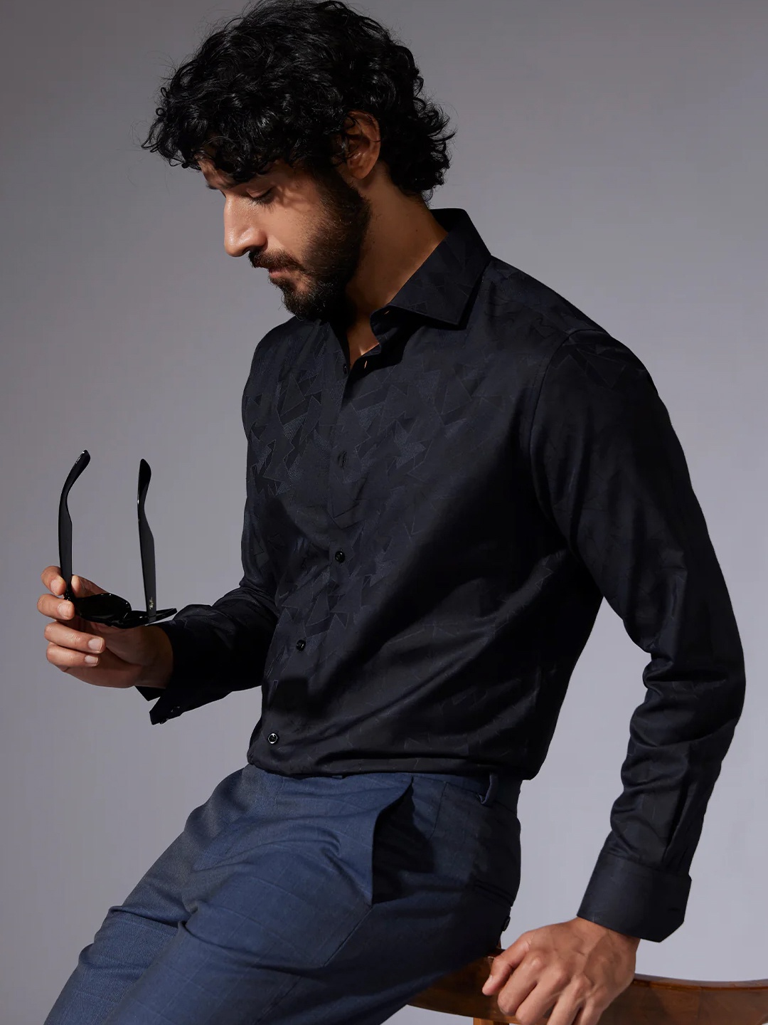 

Bombay Shirt Company Men Tailored Fit Opaque Casual Shirts, Black