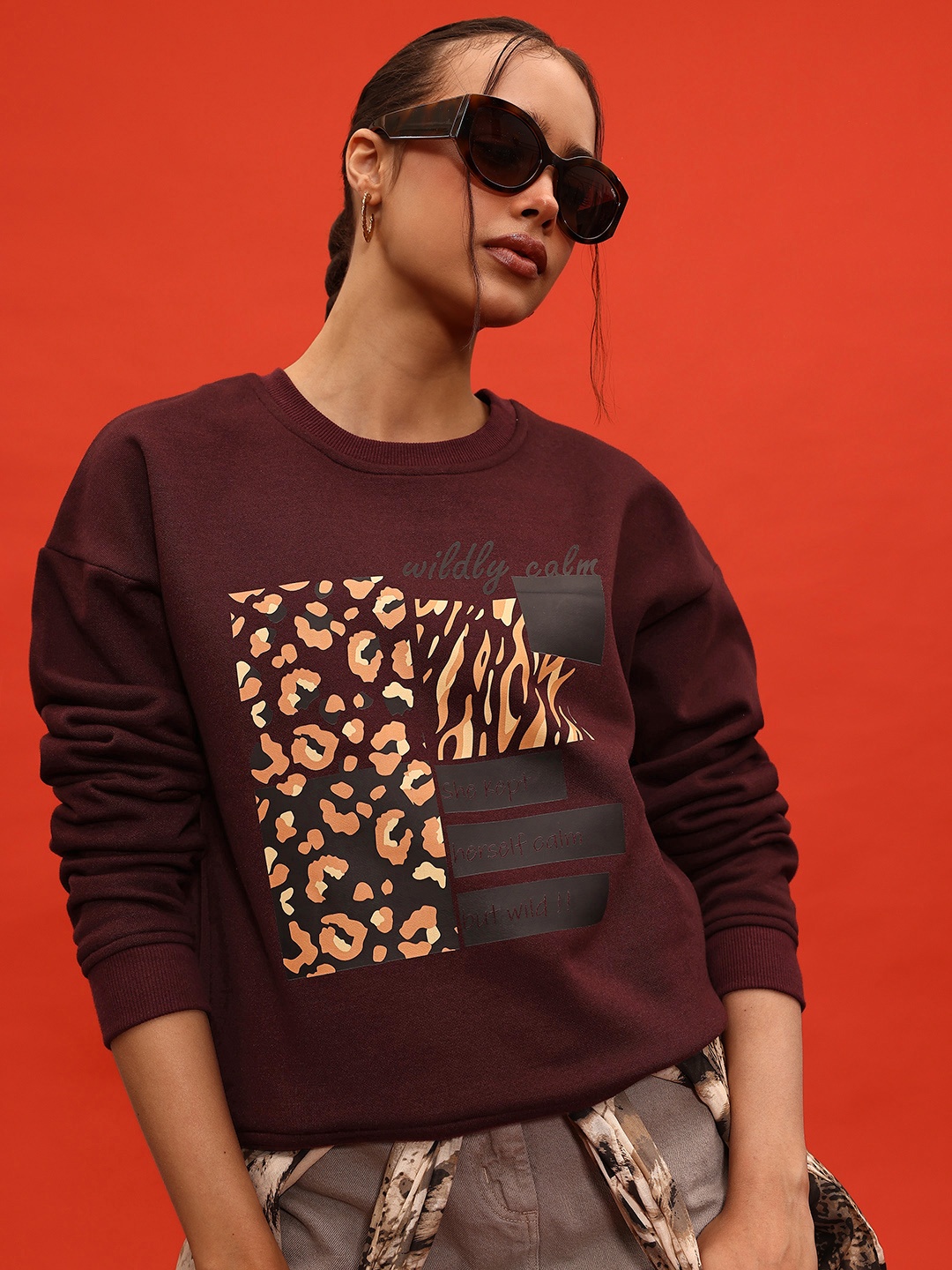 

glitchez Urban Comfort Graphic Print Relaxed Fleece Sweatshirt, Burgundy