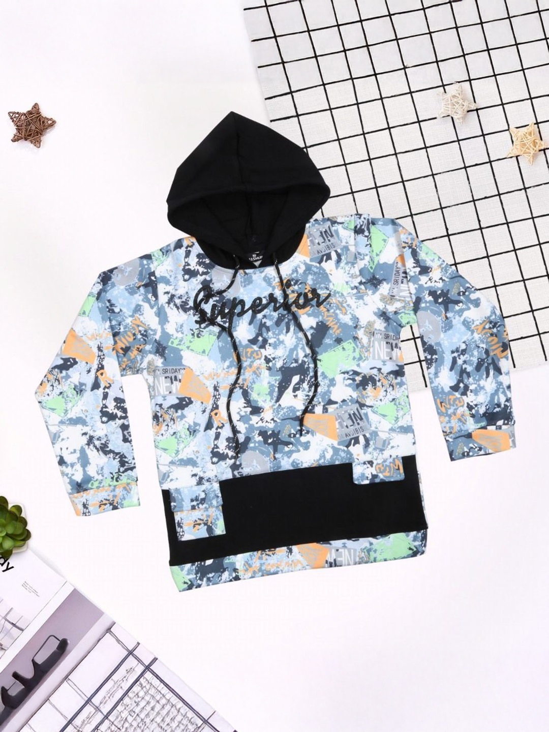 

MashUp Boys Floral Printed Hooded Pockets T-shirt, Grey