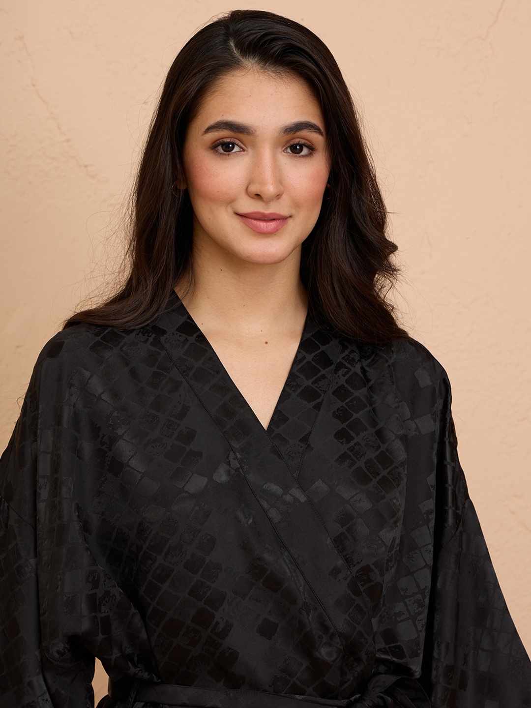 

Nykd Women Self-Designed Robe With Lace & Belt Detail, Black