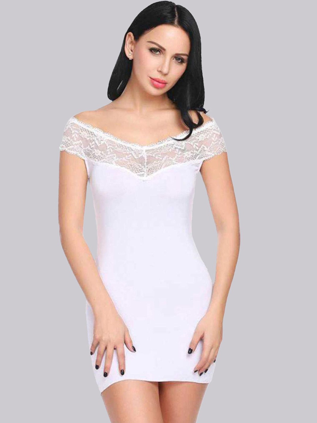

BILLEBON Satin Self Design Baby Doll, White