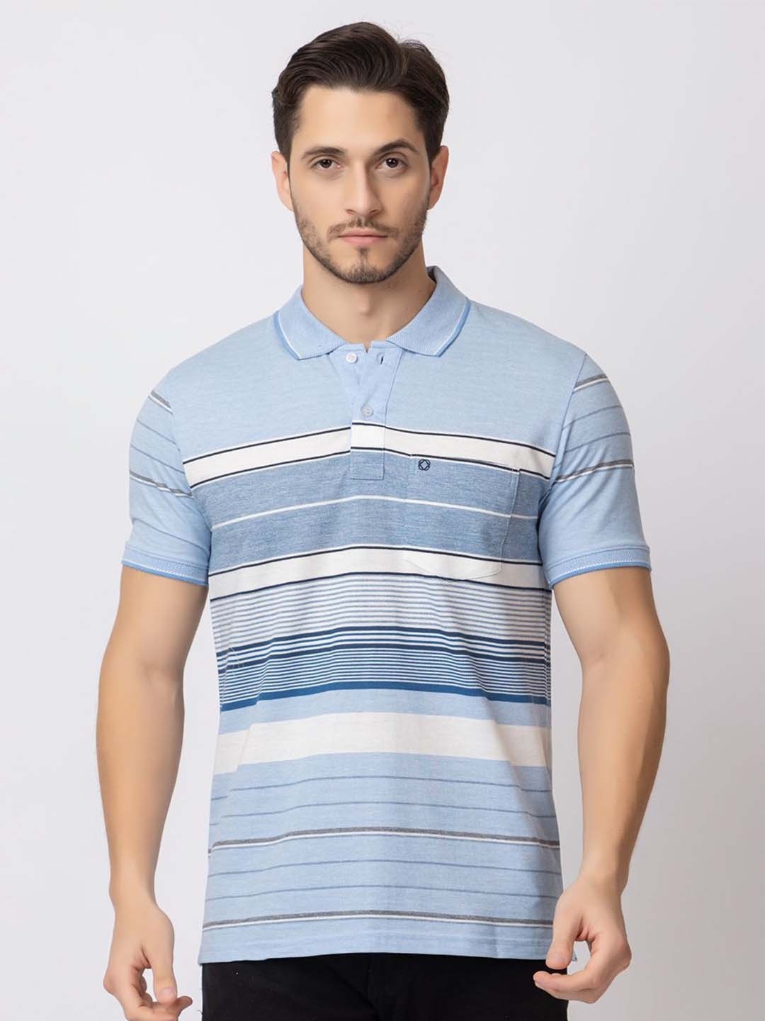 

ARIIX Men Striped Polo Collar Cotton T-shirt, Blue