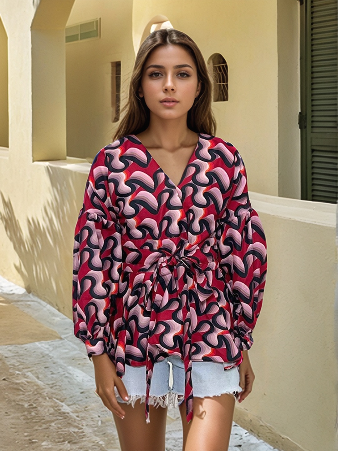 

Stylecast X Hersheinbox Abstract Printed Drop Shoulder Sleeves Top, Multi