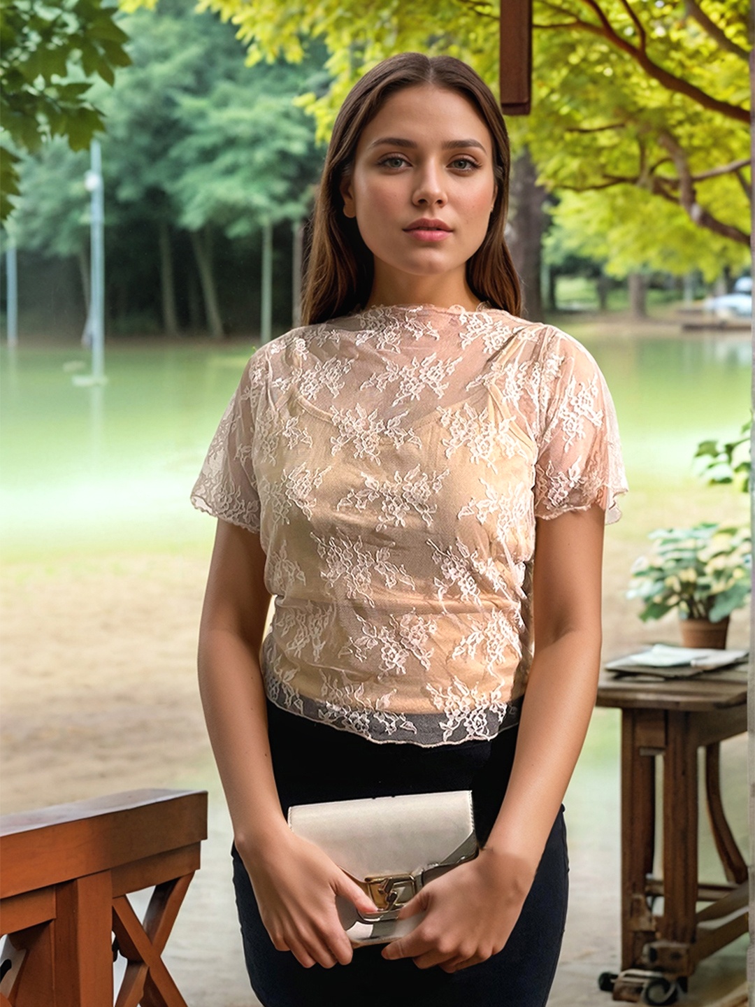 

Stylecast X Hersheinbox Lace Top with Attached Camisole, White