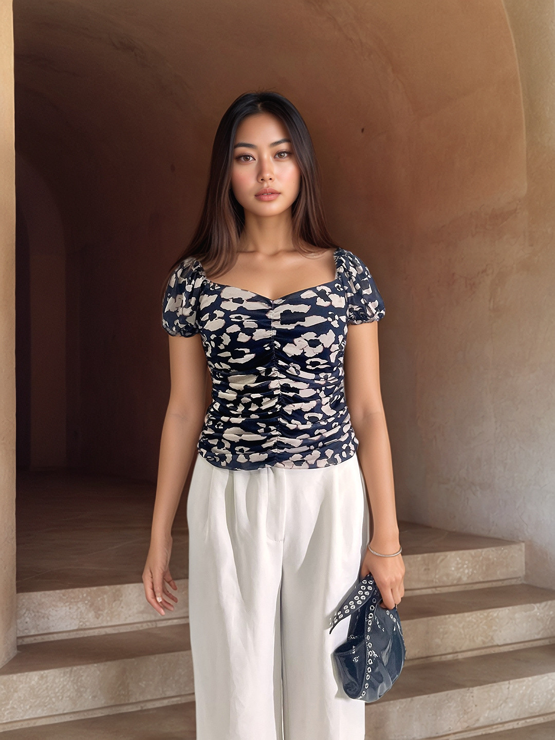 

Stylecast X Hersheinbox Print Crop Top, Navy blue