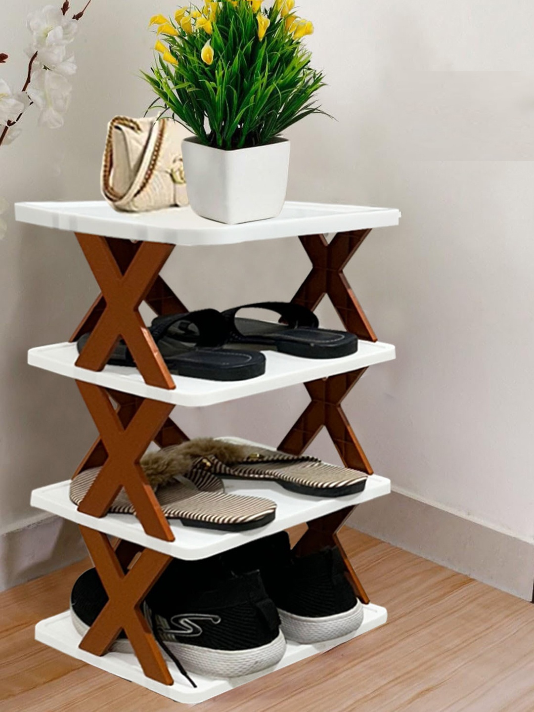 

Urban Choice Brown 3-Tiers Foldable Shoe Rack