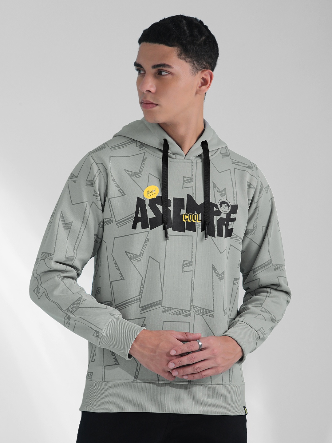 

Beyoung Men Graphic Printed Hooded Pullover Sweatshirt, Grey