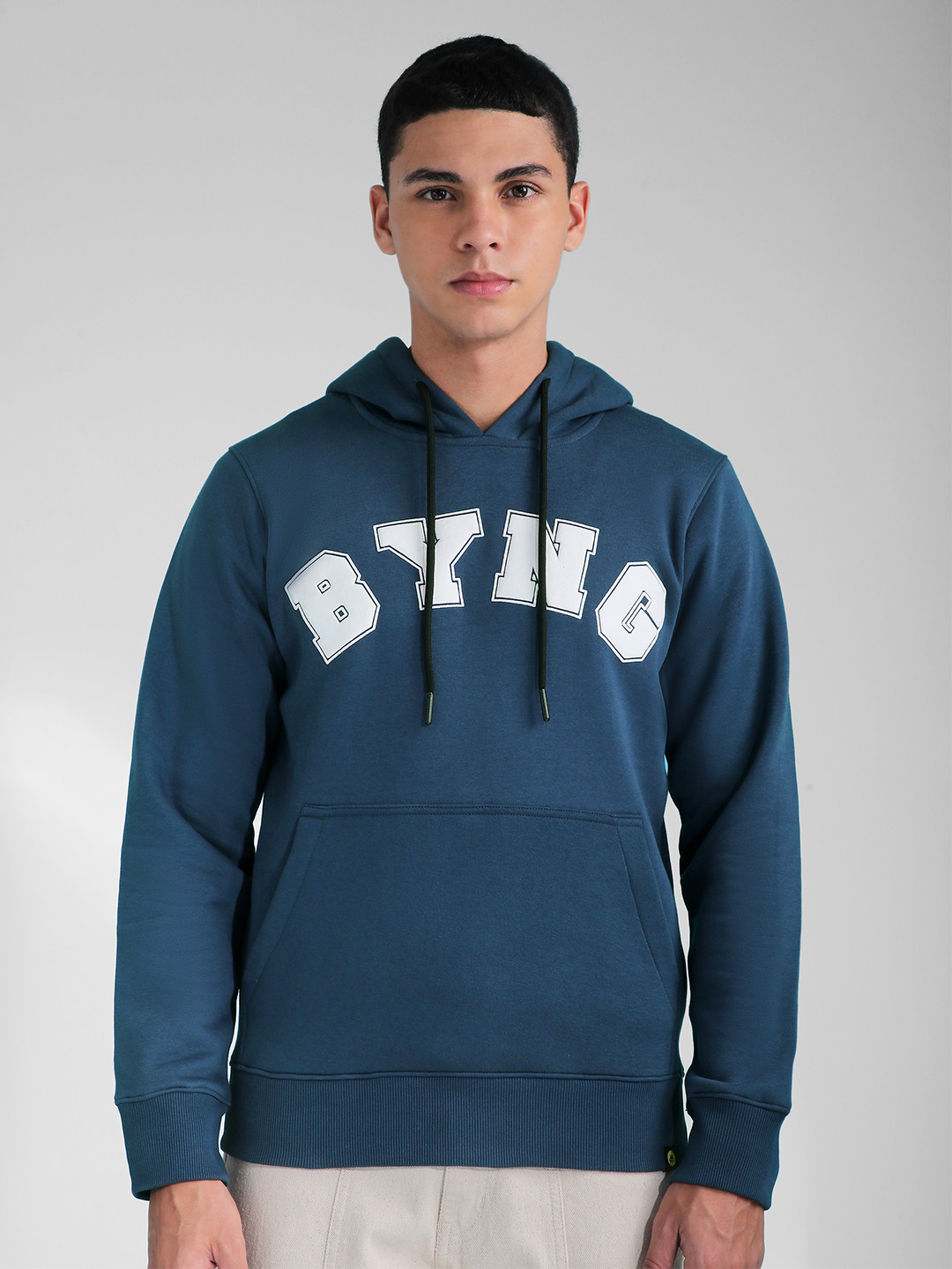 

Beyoung Men Printed Hooded Sweatshirt, Teal