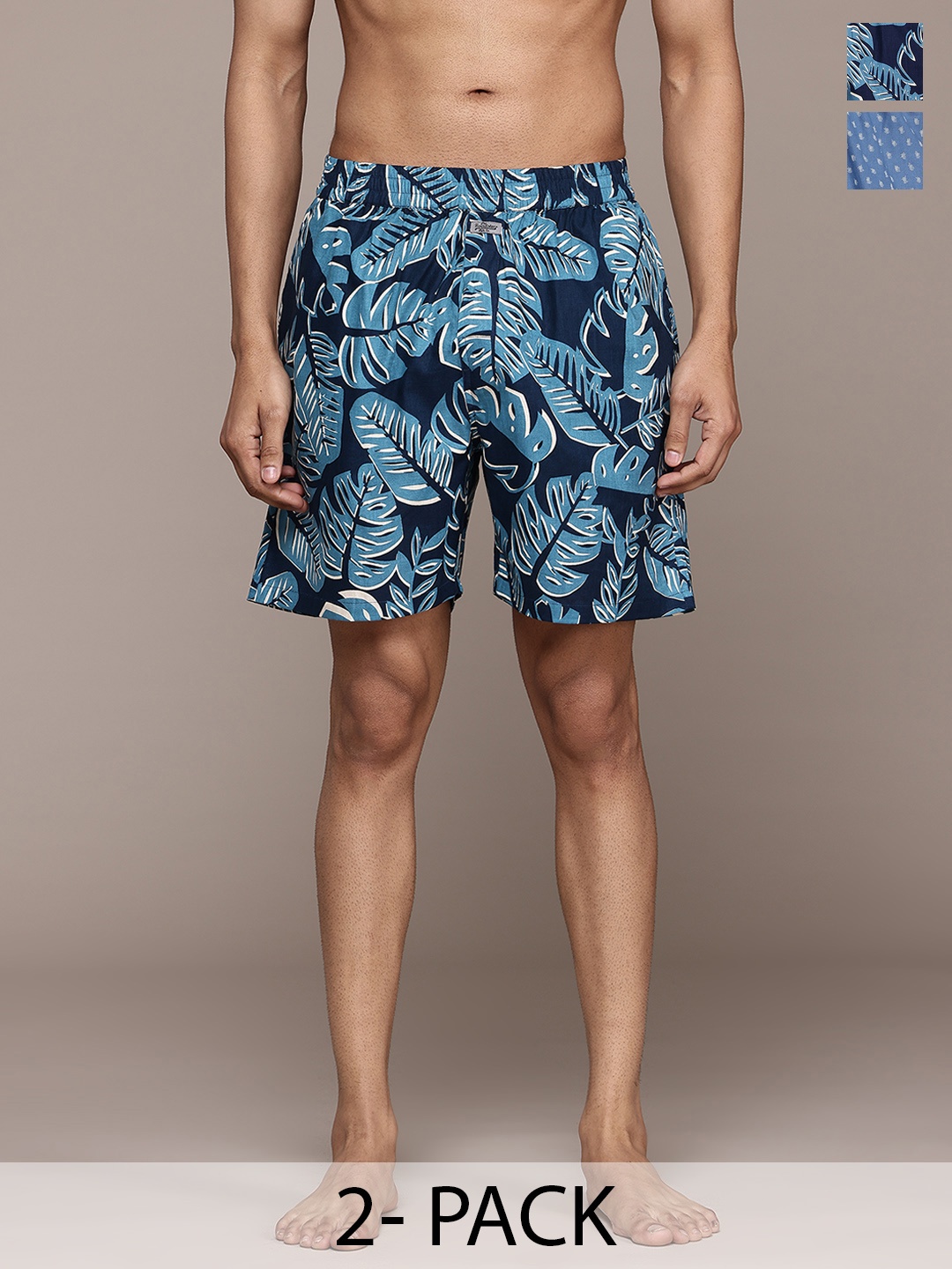 

The Roadster Lifestyle Co. Pack Of 2 Printed Pure Cotton Boxers, Blue