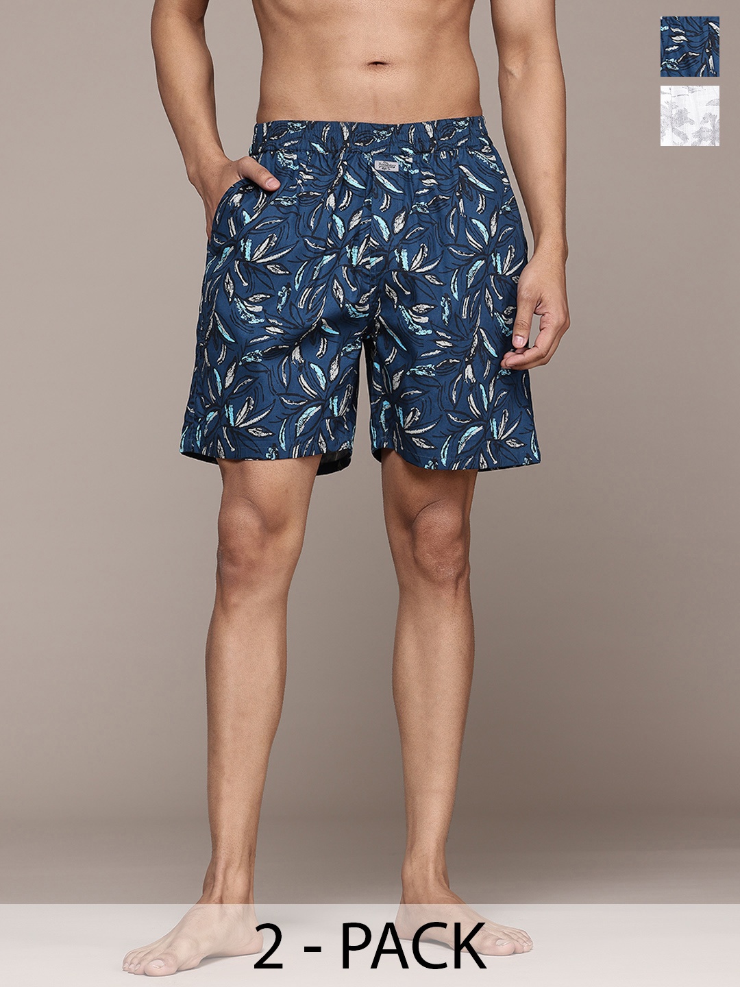 

The Roadster Lifestyle Co. Pack Of 2 Printed Pure Cotton Boxers, Blue