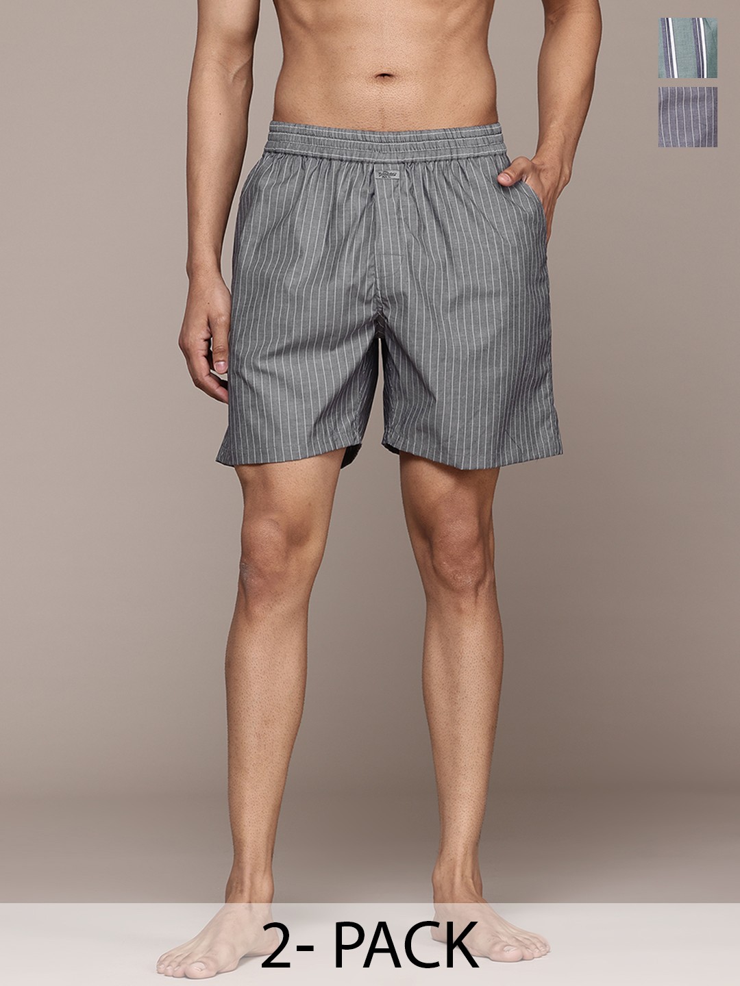 

The Roadster Lifestyle Co. Pack Of 2 Printed Pure Cotton Boxers, Green