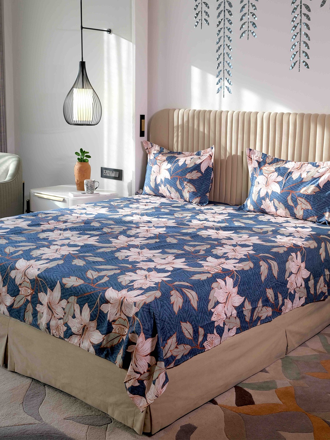 

Pure Decor Queen Size Double Bedsheet With 2 Pillow Covers 2.28m X 2.54m, Blue