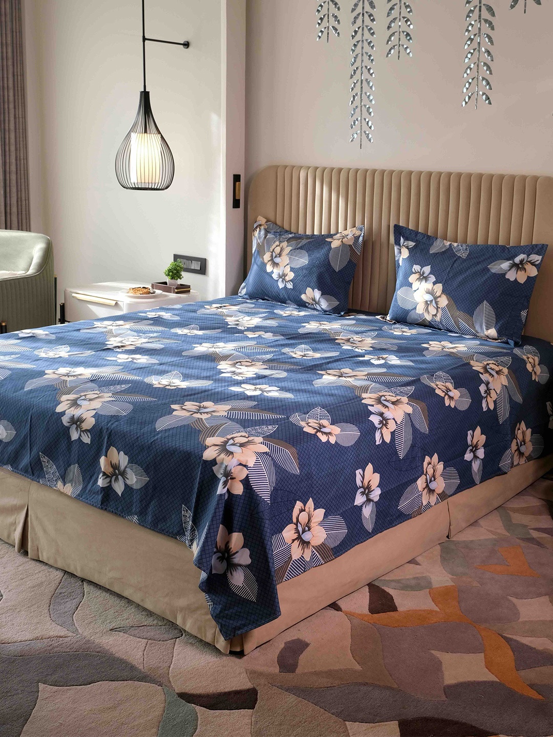 

Pure Decor Queen Size Double Bedsheet With 2 Pillow Covers 2.28m X 2.54m, Blue