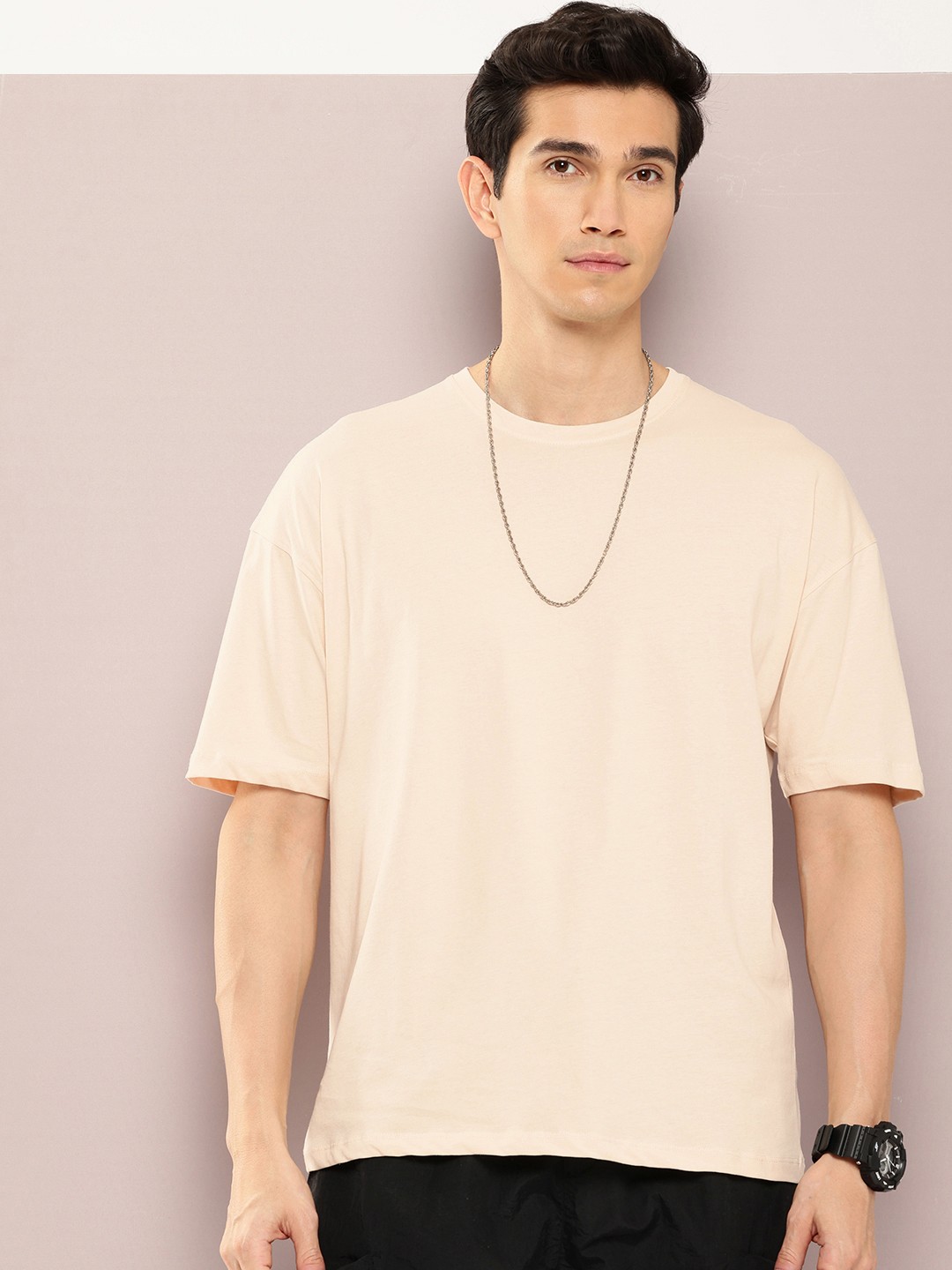 

Kook N Keech Men Drop-Shoulder Sleeves Pure Cotton T-shirt, Beige