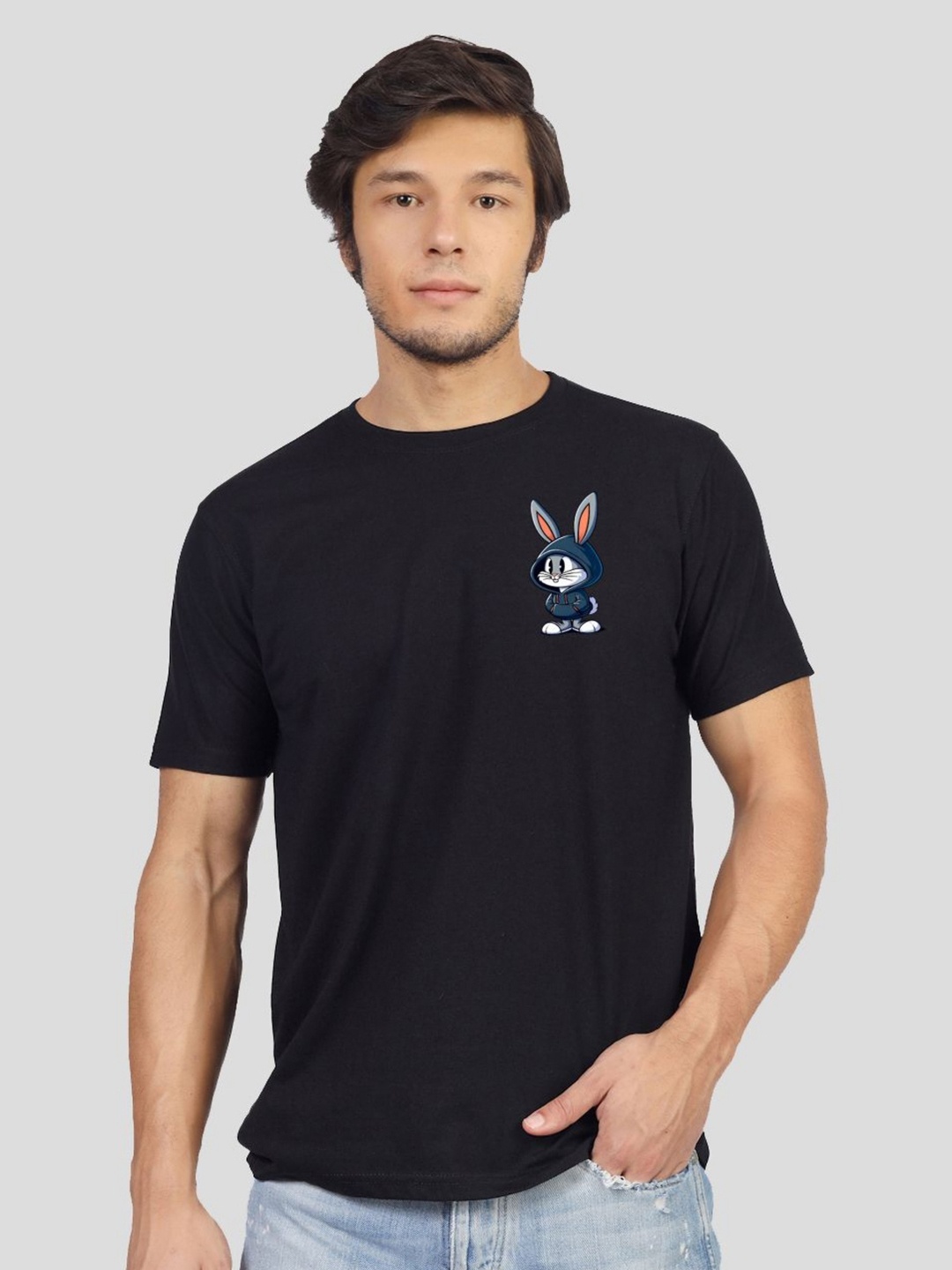 

Greylongg Men Graphic Printed Round Neck Cotton Bugs Bunny T-shirt, Black
