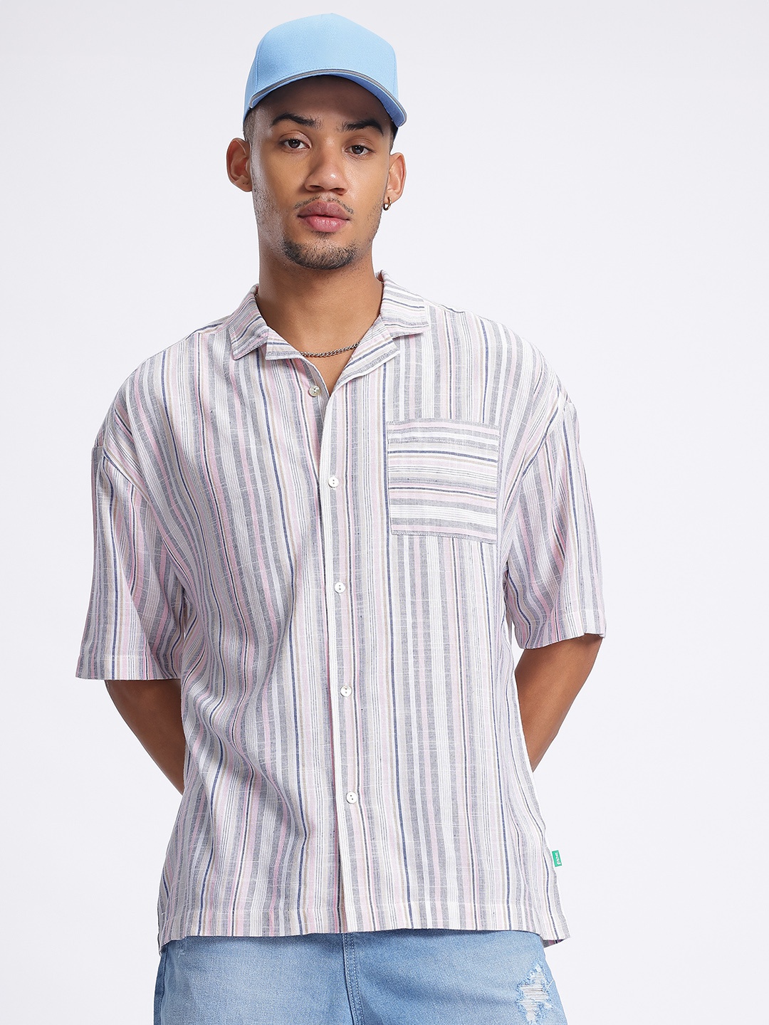 

glitchez Stripe Hype Opaque Striped Casual Shirt, Off white