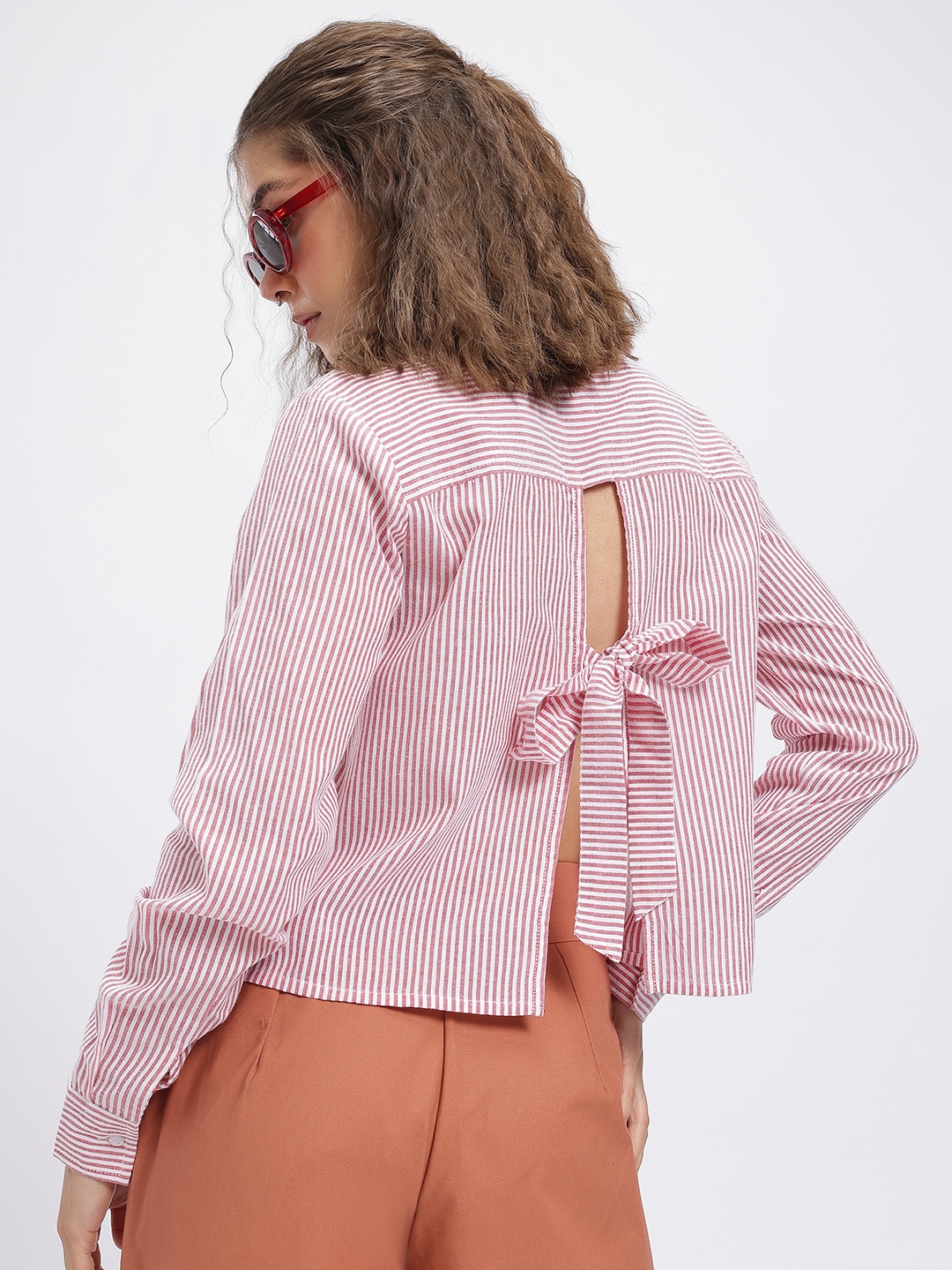

glitchez Striped Stroll Styled-Back Shirt Style Top, Red