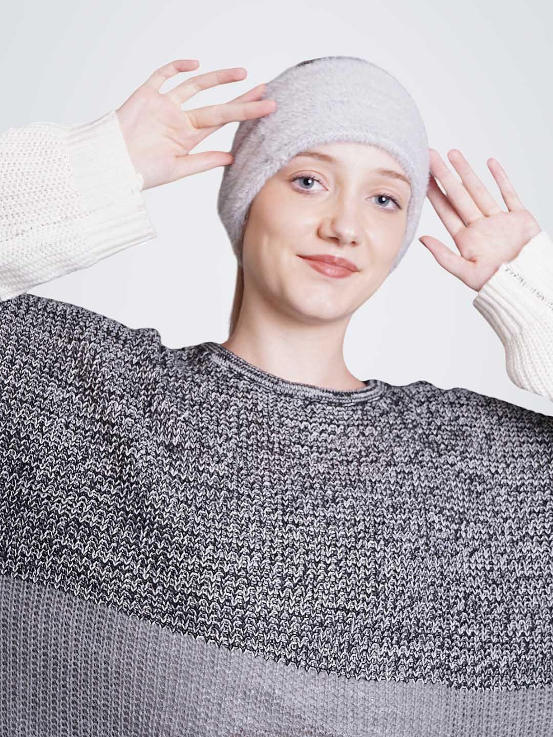 

Bharatasya Women Knitted Woolen Headband Earwarmer, Grey