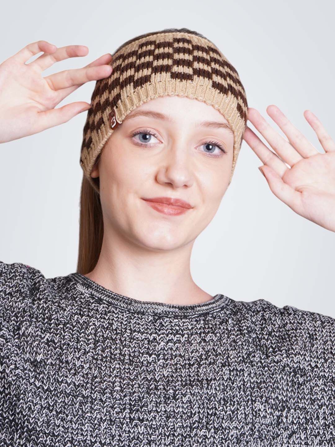 

Bharatasya Women Printed Winter Warm Headband, Brown
