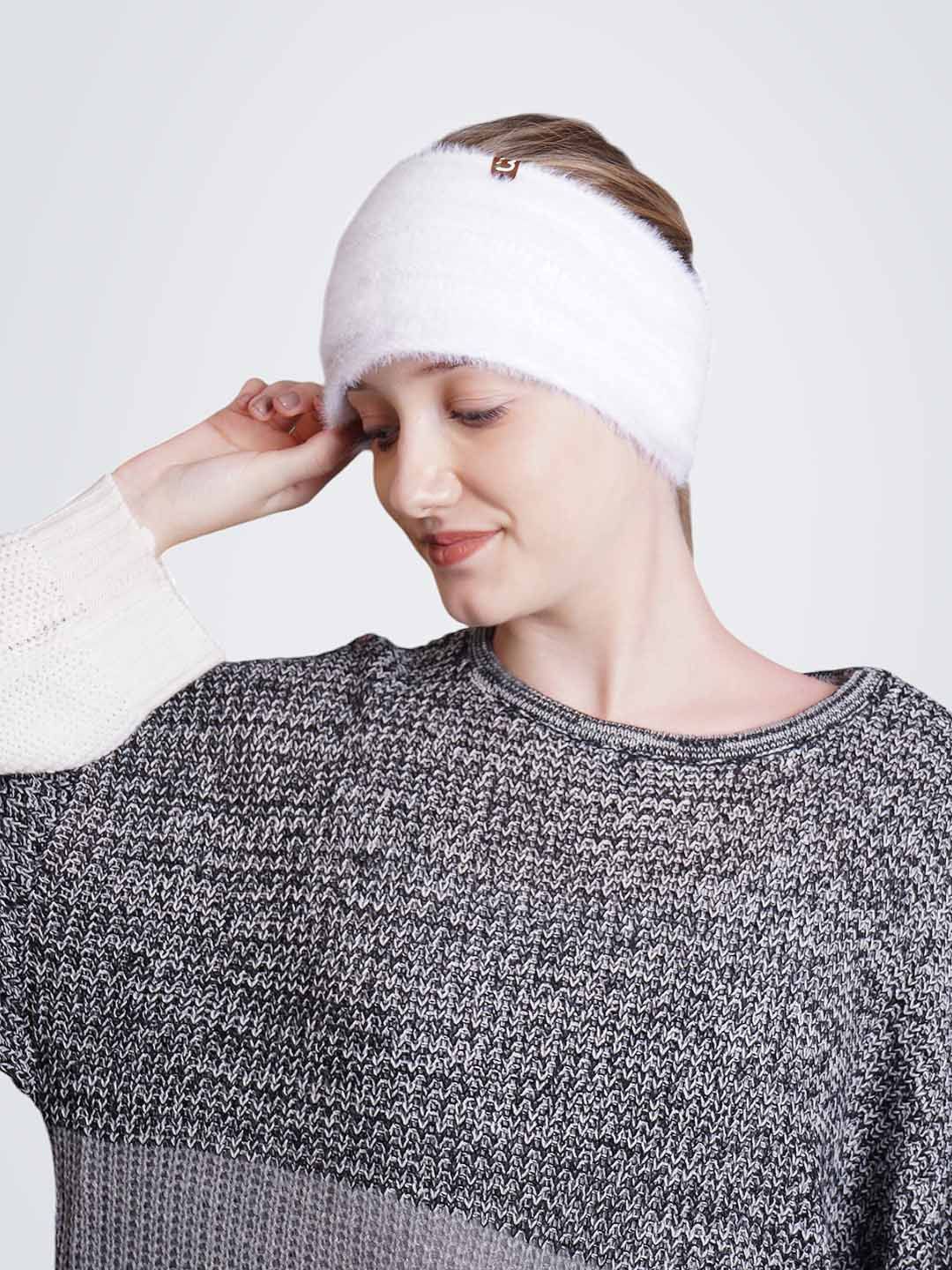 

Bharatasya Women Knitted Woolen Headband Earwarmer, White