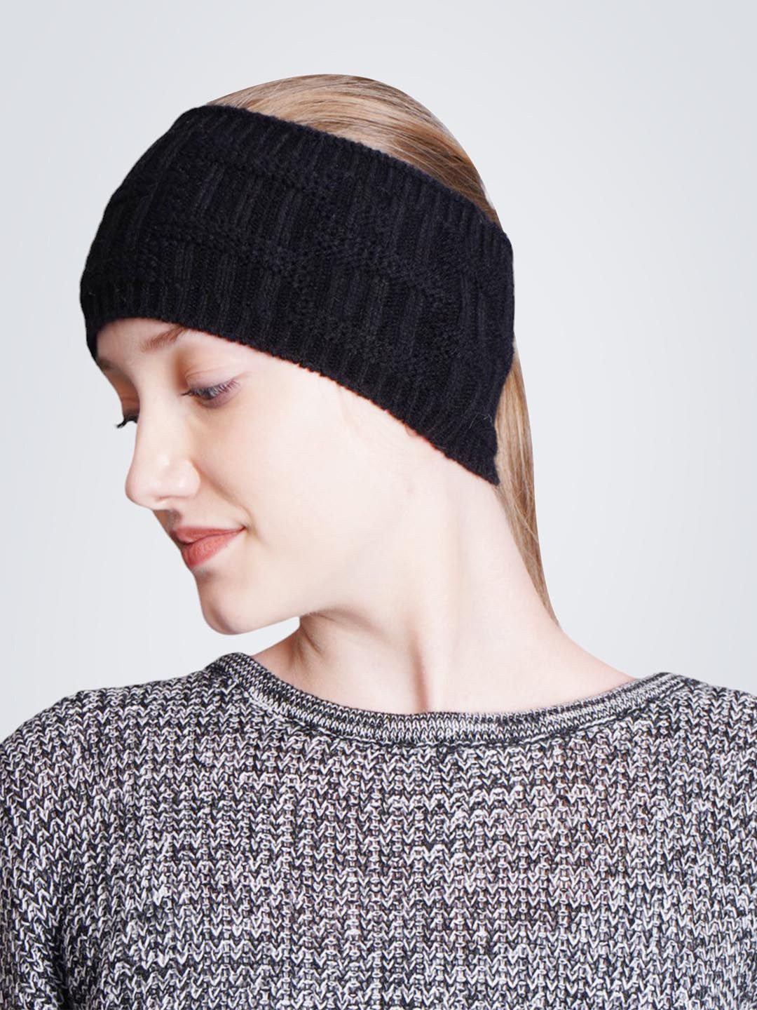 

Bharatasya Knitted Woolen Headband Earwarmer, Black