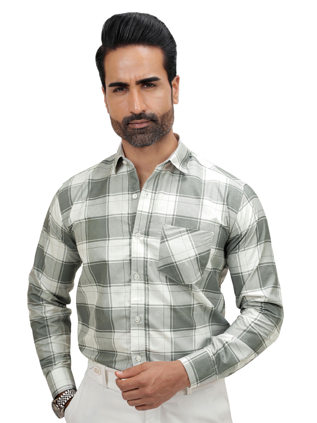 

DIOGO LOUIS Men Sheer Checked Casual Shirt, Grey